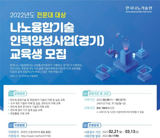 경기도, 반도체 기술인력 양성사업 교육생 모집…전문대졸업자까지 대상 확대